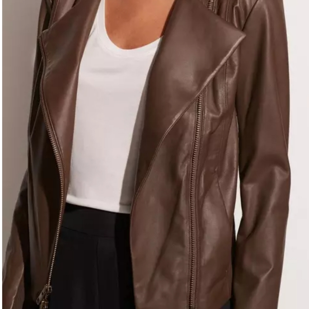 NWT Vince Rib Panel Leather Moto Jacket in Dark Olive
